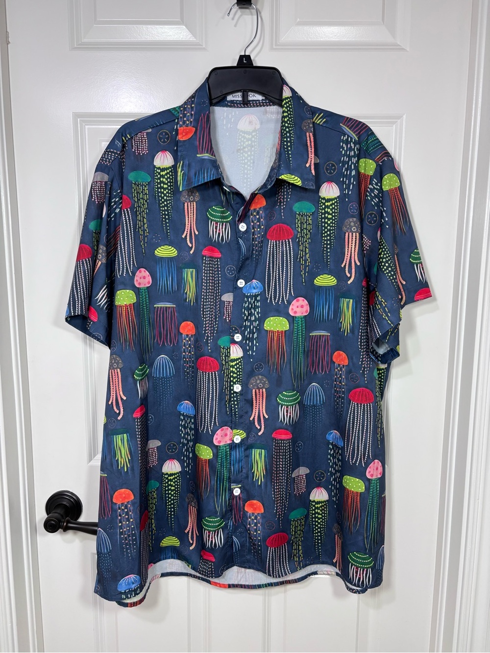 MISSLOOK Jellyfish Print Short Sleeve Button Up Shirt Men’s XXL